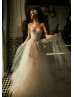 Strapless Beaded Ivory Tulle Luxurious Wedding Dress